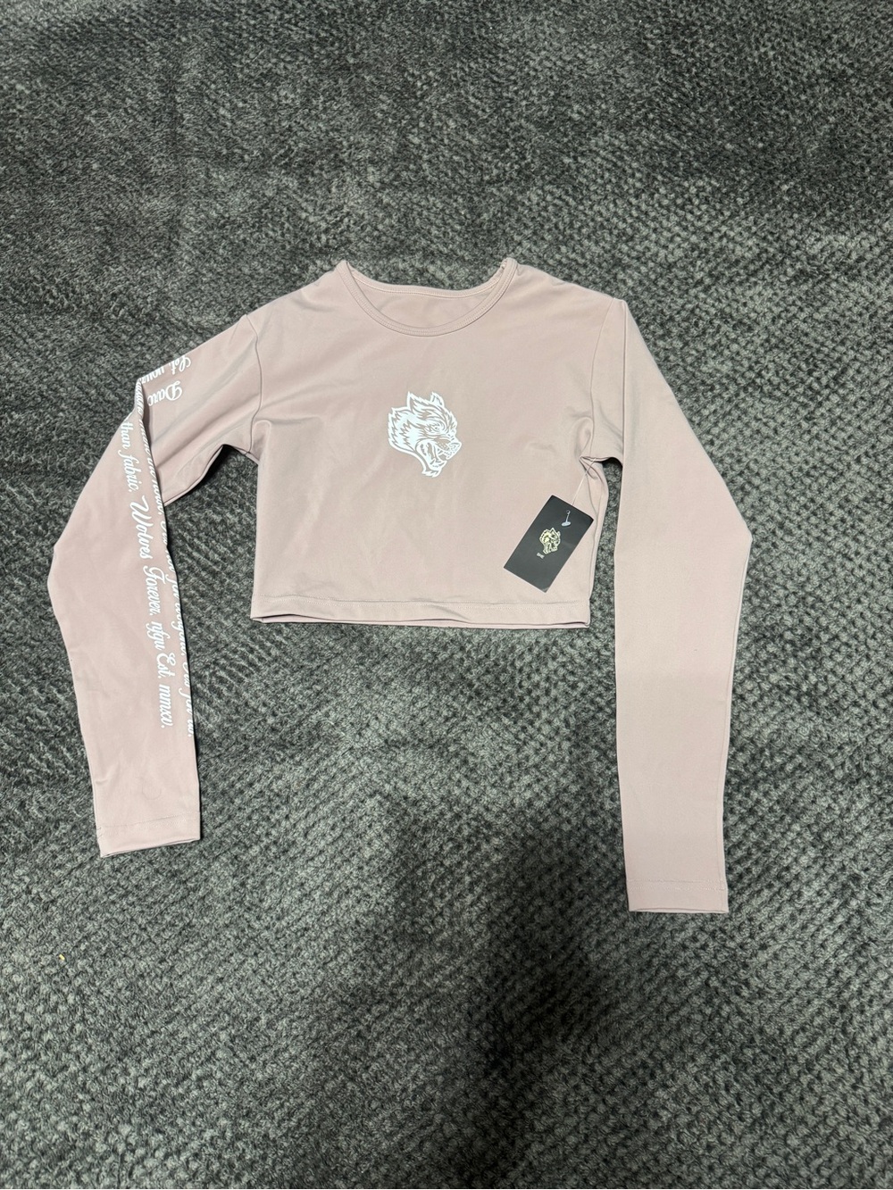 Darc Sport Mauve Pink Cropped Long-Sleeve Top with White Wolf Logo
